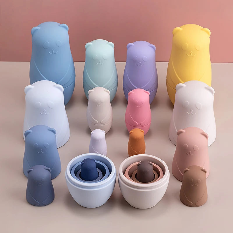 Montessori Nesting Matryoshka Doll Toy Set – Silicone Stacking Blocks, BPA Free