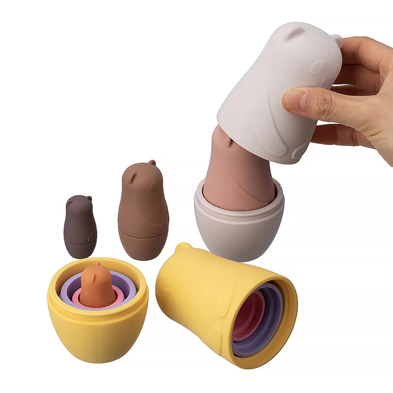 Montessori Nesting Matryoshka Doll Toy Set – Silicone Stacking Blocks, BPA Free