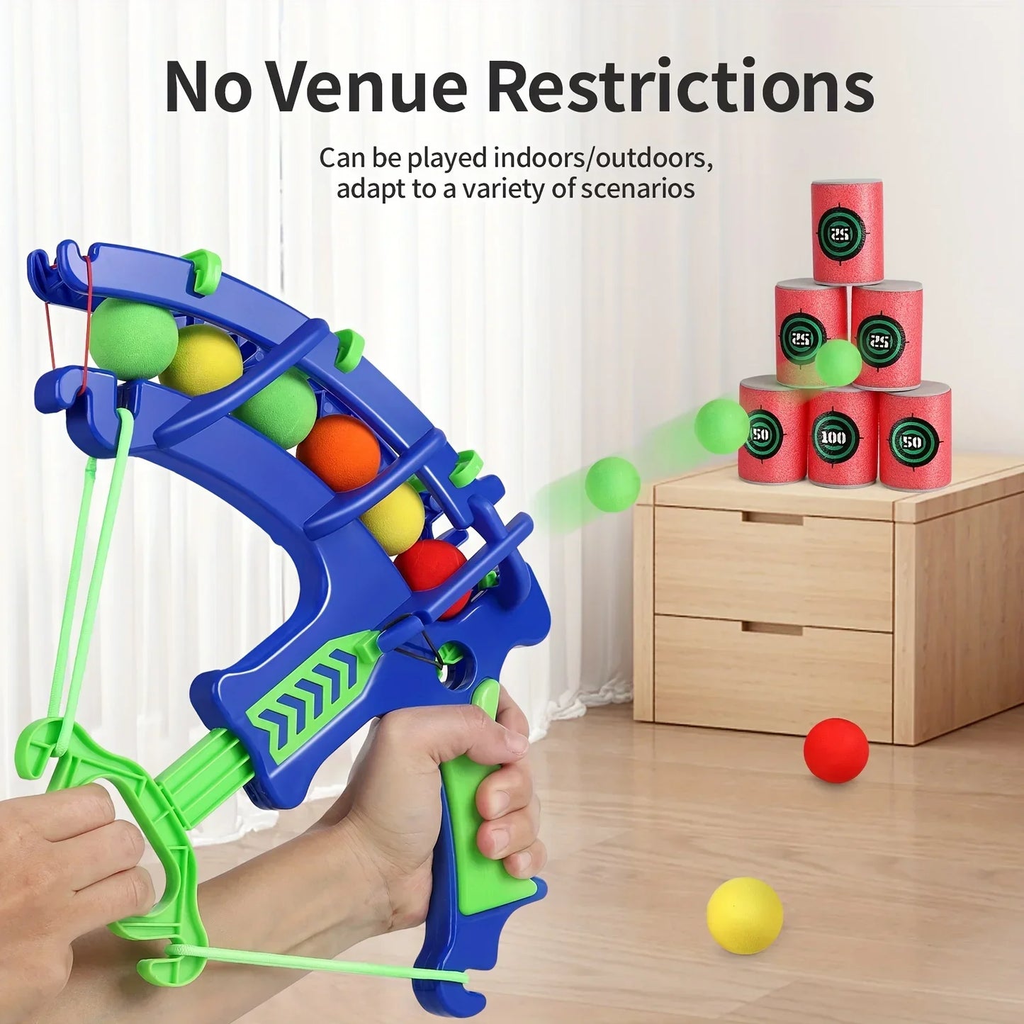 Hot Selling Bow and Arrow Shooting Toy Set – EVA Sponge Ball with Target Bucket & Stickers